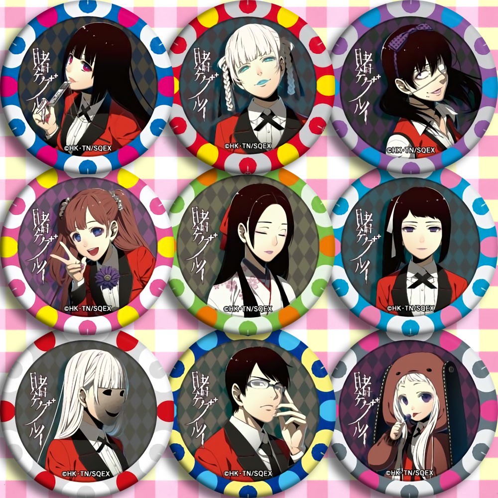Combo 9 huy hiệu cài áo IN HÌNH Kakegurui Học viện đỏ đen ver poker chip anime chibi dễ thương