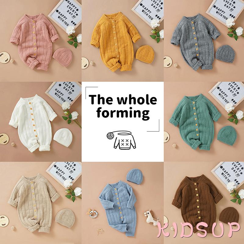 Bộ Áo Liền Quần Dệt Kim Tay Dài Màu Trơn Kèm Mũ Trùm Thời Trang Mùa Đông Cho Bé 0-18 Tháng Tuổi 1 Tuổi