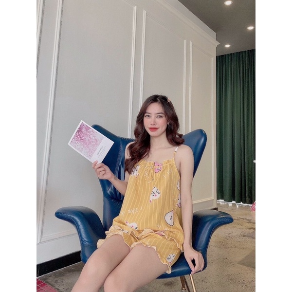 Đồ bộ 2 dây lụa mặc nhà mát