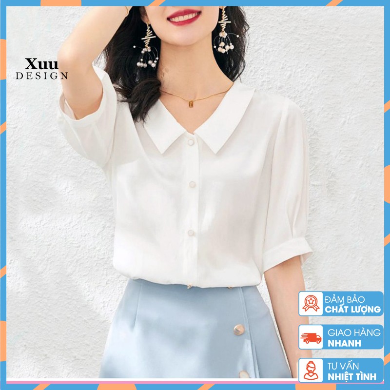 Áo sơ mi nữ kiểu 💖xuu design💖áo so mi trắng tay lỡ thời trang công sở 2 màu TRẮNG + HỒNG -SP09