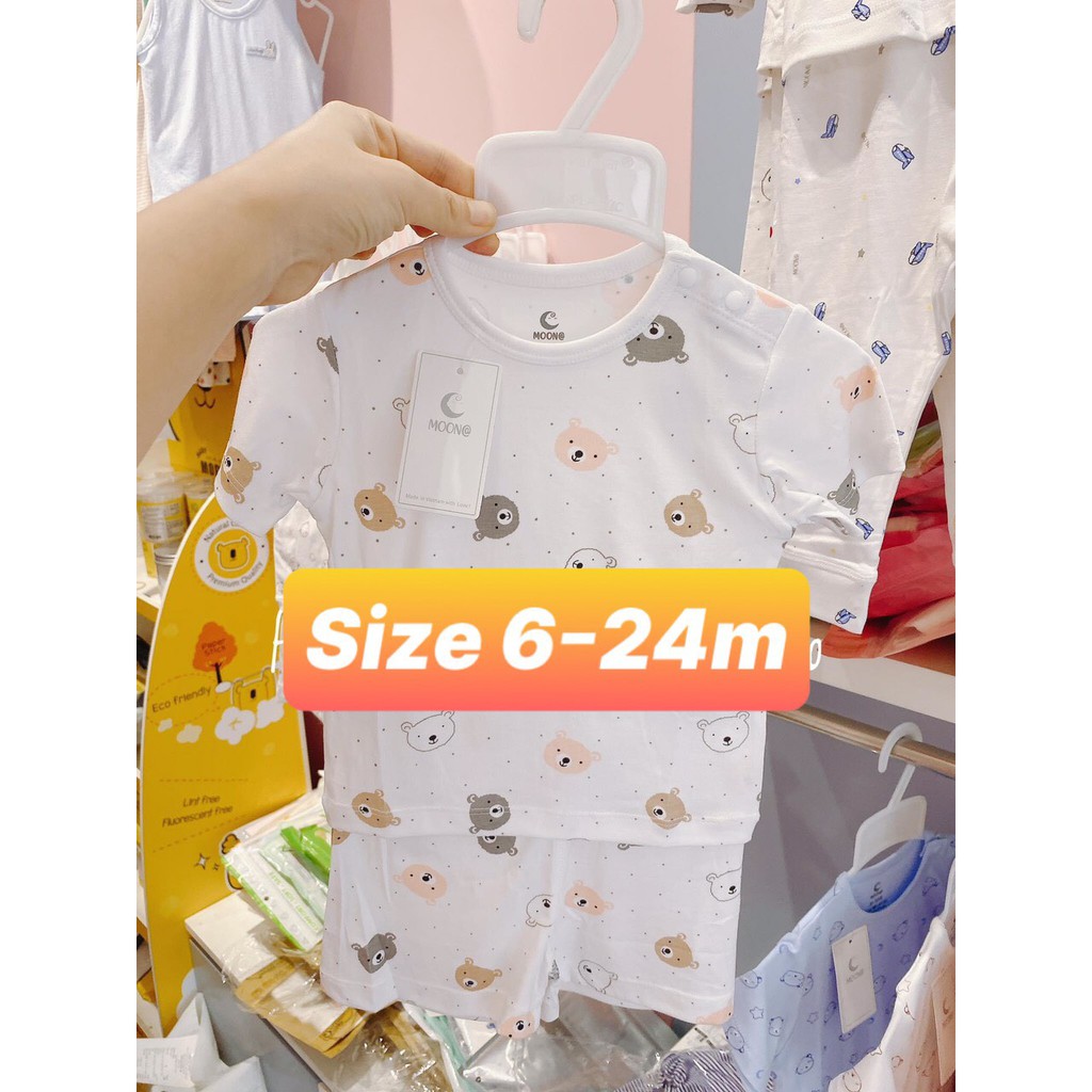 Bộ Cộc Tay Cho Bé Hãng Moon [CHẤT PETIT] Siêu Mềm Mịn, Thấm Hút Mồ Hôi Tốt Cho Bé (Size 6-24M)