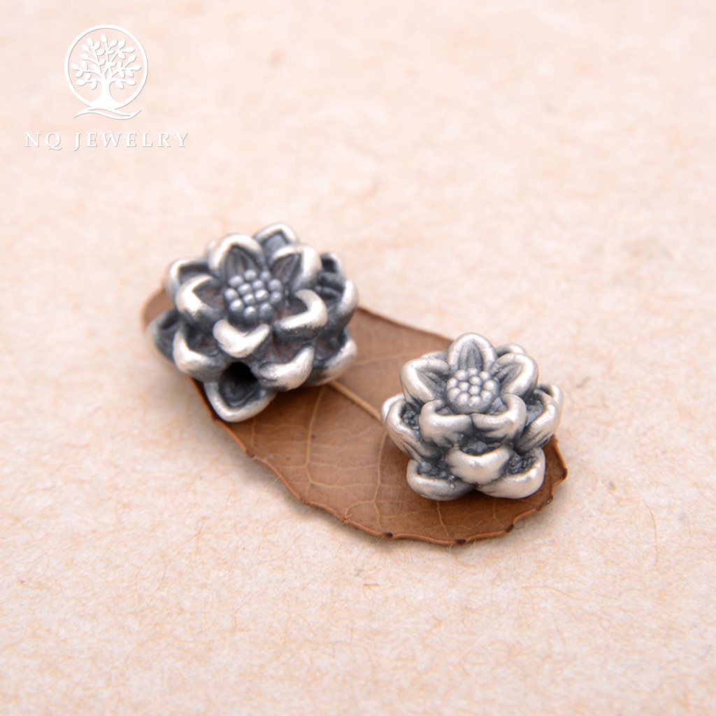 Charm hoa sen bạc, bông sen bạc 3D xỏ ngang 12.8mm - NQ Jewelry