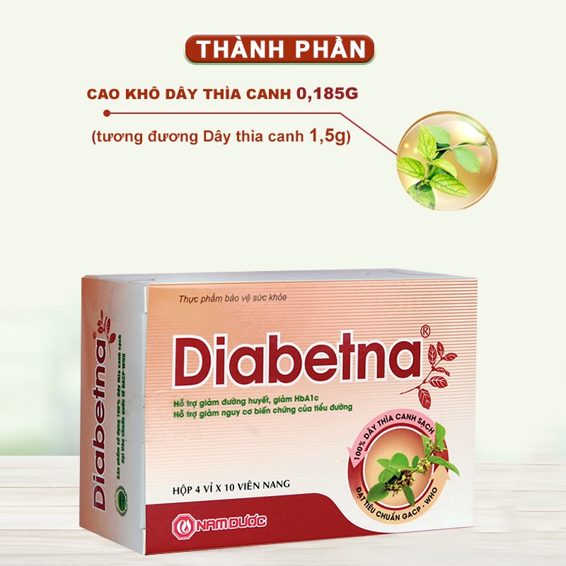 Viên uống dây thìa canh Diabetna Ích Nhân dành cho người tiểu đường - giúp làm giảm đường huyết biến chứng hộp 120V