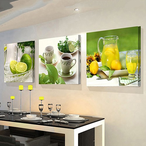Bộ 3 tranh vải bố họa tiết hoa quả dùng trang trí nhà bếp/phòng khách