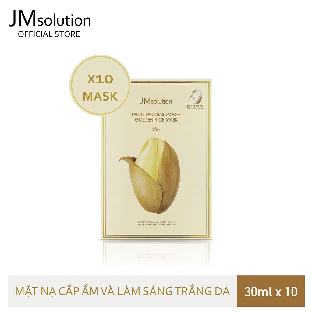 Combo 10 Mặt Nạ Làm Trắng, Chống Lão Hóa Jmsolution Lacto Saccharomyces Golden Rice Mask 30ml x 10