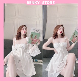 Váy ngủ áo choàng BENKY Đầm ngủ sexy lụa Satin Chất Siêu Mát Dáng Siêu Xinh