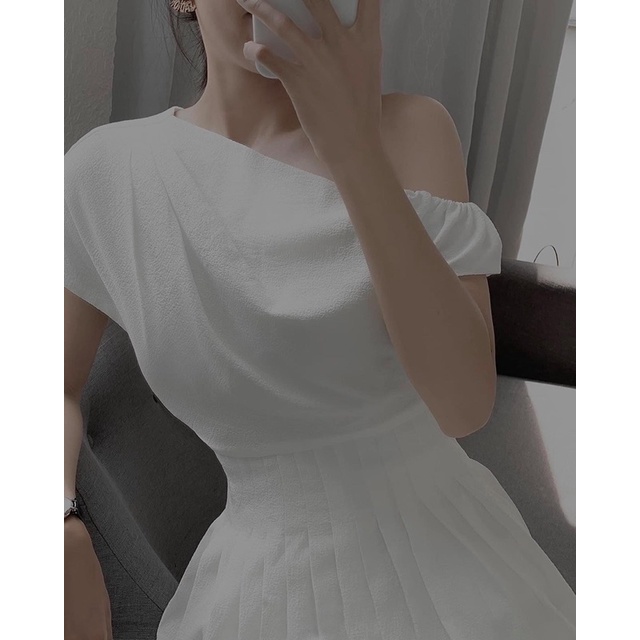 Đầm lệch vai xếp ly eo ( có bigsize )