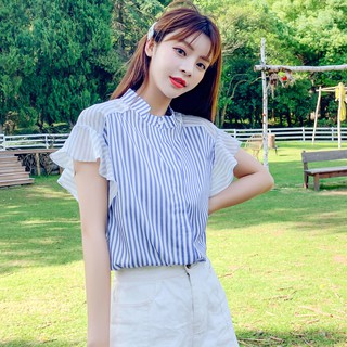Áo Sơ Mi Nữ Tay Ngắn Kẻ Sọc Thời Trang Hàn Quốc