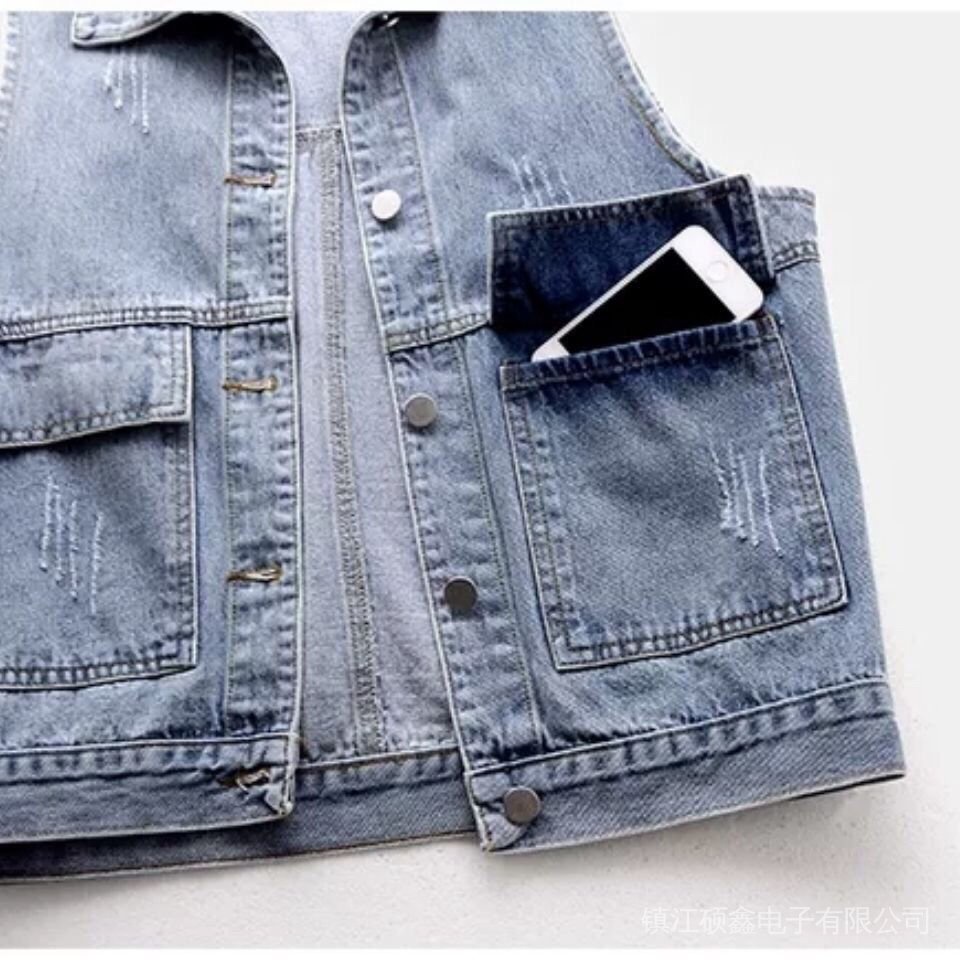 Hàng Mới Về Áo Khoác Denim Không Tay Dáng Ngắn Có Túi Lớn Phong Cách Thời Trang Mới Dành Cho Nữ 2022