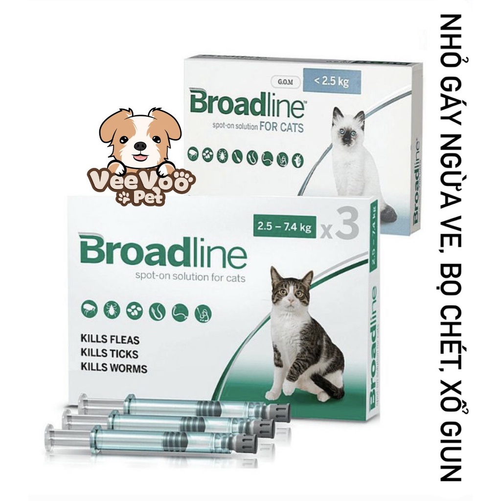 Broadline - Nhỏ gáy ngừa ve, bọ chét, xổ giun và ngừa giun tim cho Mèo (Lẻ 1 tuýp)