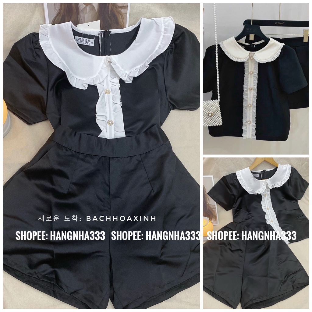 Set Quần short + Áo tay ngắn viền bèo tiểu thư sang chảnh Ulzzang basic trendy