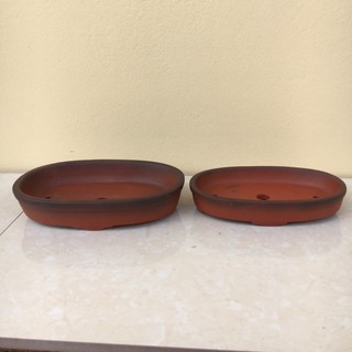 Bộ 2 chậu bonsai ovan mini đất nung gốm bát tràng 2 size bm-36 -re2