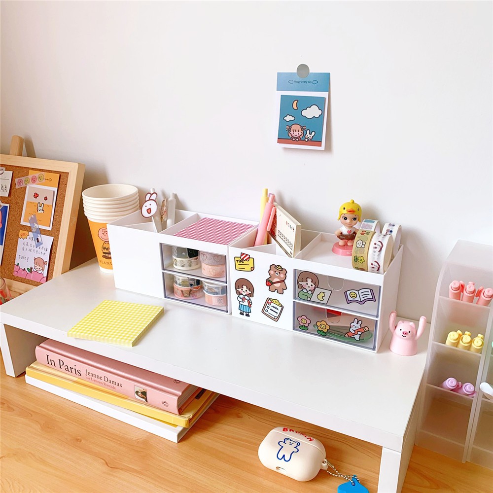 Kệ Tủ Mini Để Bàn Đựng Đồ Tiện Lợi Desk Organizer Trắng Trơn (k kèm sticker)