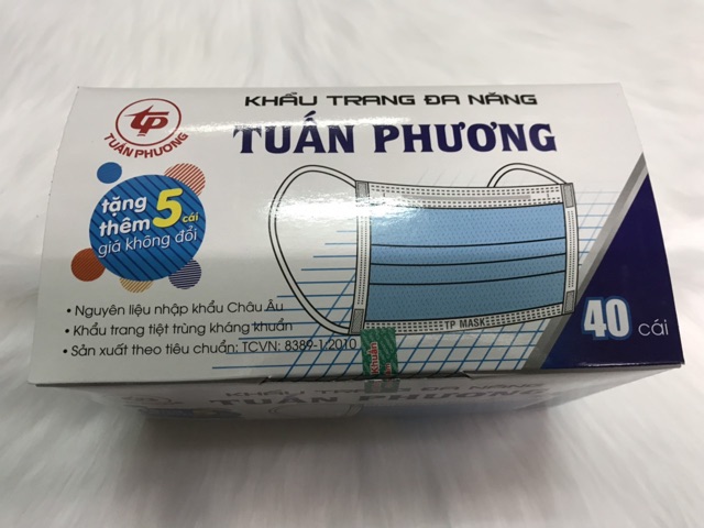1 hộp 40 cái + tặng 5 cái khẩu trang y tế tiệt trùng khánh khuẩn Tuấn Phương