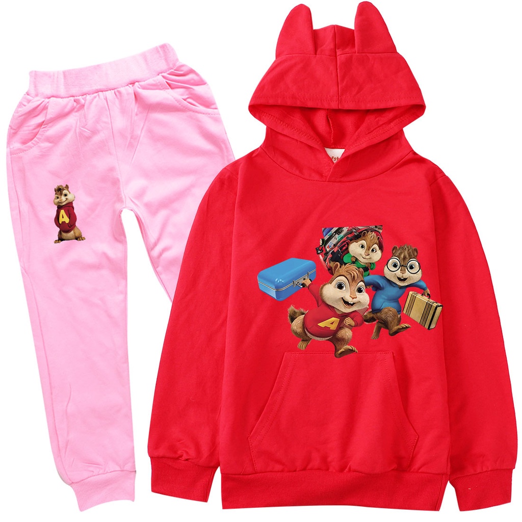 Bộ áo hoodie dài tay in hình hoạt hình Alvin and the Chipmunks + quần cho bé