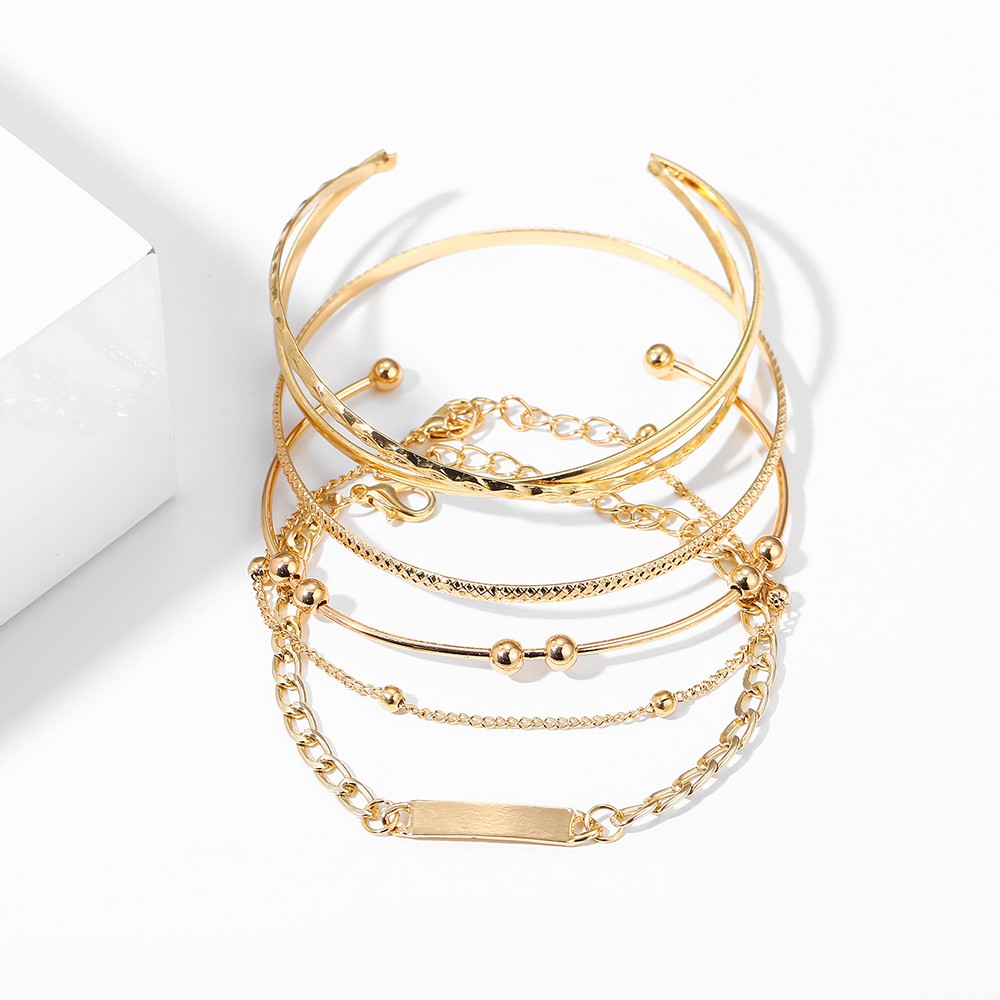 Set 5 Vòng Tay Kim Loại Phong Cách Hàn Quốc Dành Cho Nữ