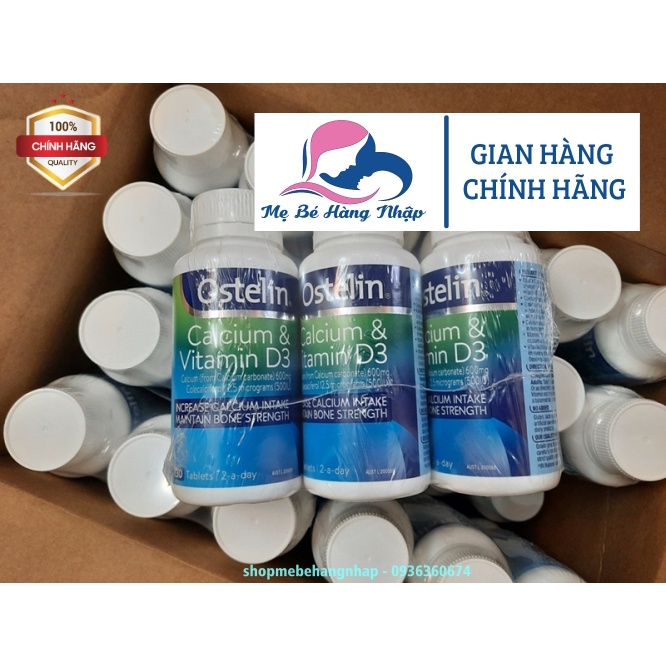 [Mẫu mới] Viên uống bổ sung Canxi và Vitamin D cho người lớn và mẹ bầu, Ostelin Calcium & Vitamin D Úc -130 viên