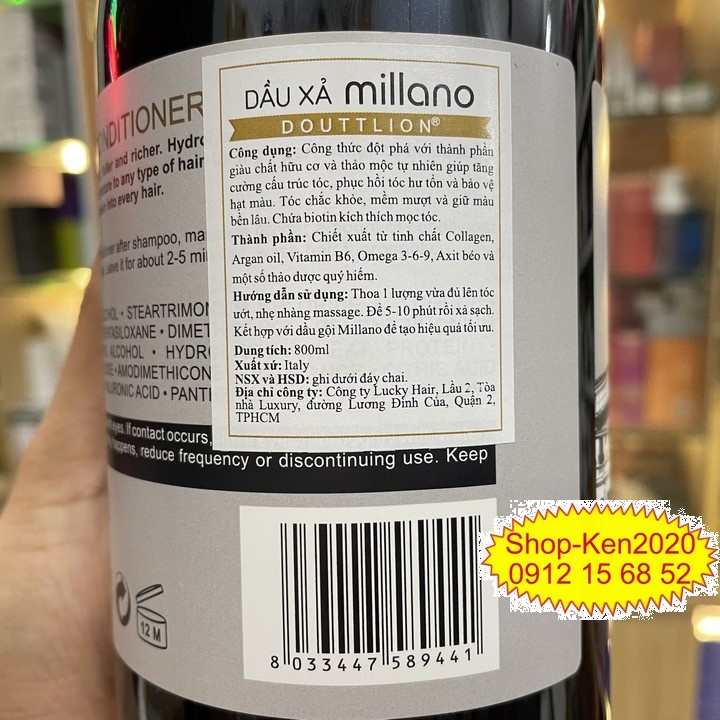 Cặp dầu gội xả thảo dược Millano Douttlion 800ml x2 siêu mượt, giữ màu cho tóc nhuộm