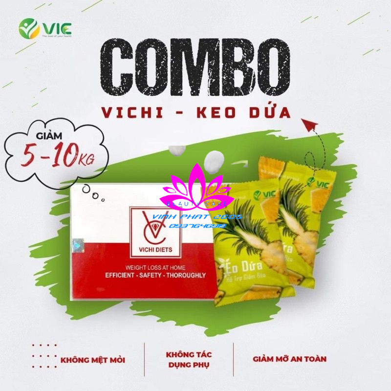 [Combo Vichi Diêts 49 viên + kẹo dứa Plus 7 viên] Combo Vichi Diets + 1 bịch  kẹo dứa Vic Chính Hãng