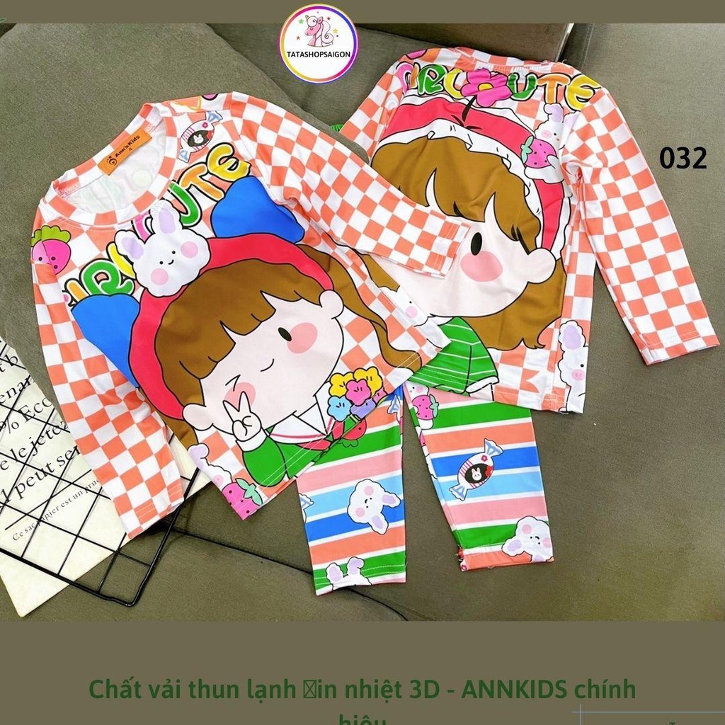 032 - Bộ dài tay bé gái size đại thun lạnh in 3D pony mickey kitty 22 đến 40kg