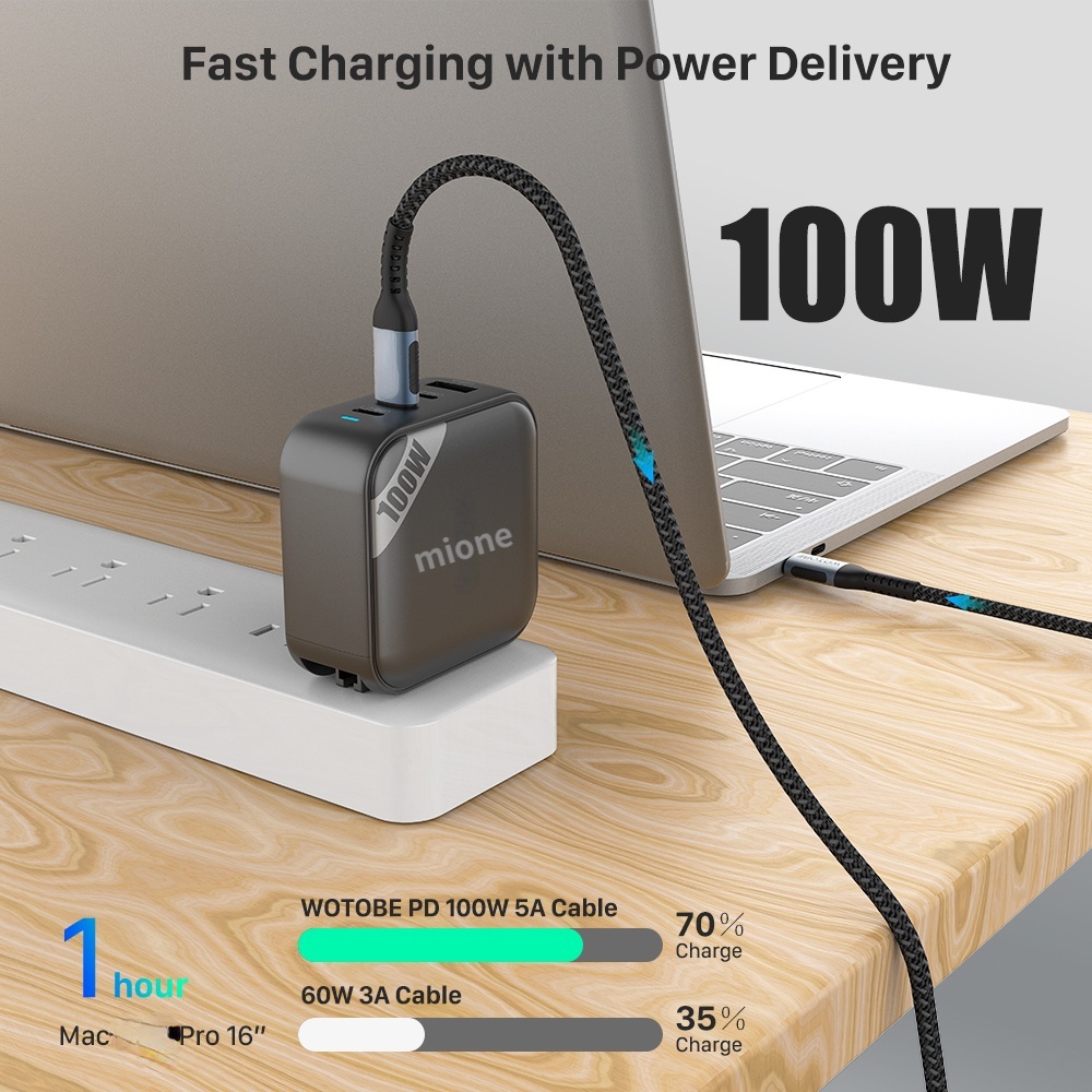 Dây sạc nhanh mione 100W 60W E Mark 5A type C sang type C thích hợp cho Laptop Macbook IP 13 12 11 14 Promax xr xsmax