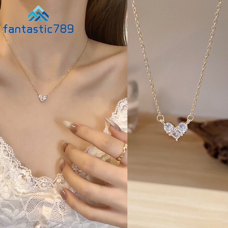 Dây Chuyền Mạ Vàng 14K Mặt Trái Tim Đính Đá Pha Lê Fantastic789