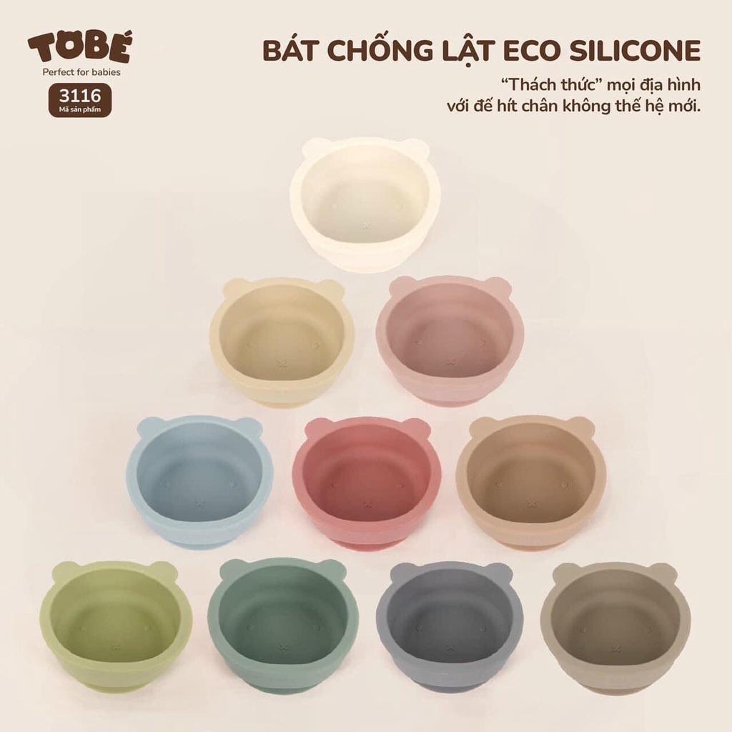 Bát ăn dặm chống lật Eco Silicone Tobe cao cấp an toàn đảm bảo vệ sinh siêu bền bỉ cho bé trai bé gái sơ sinh 3116 3123