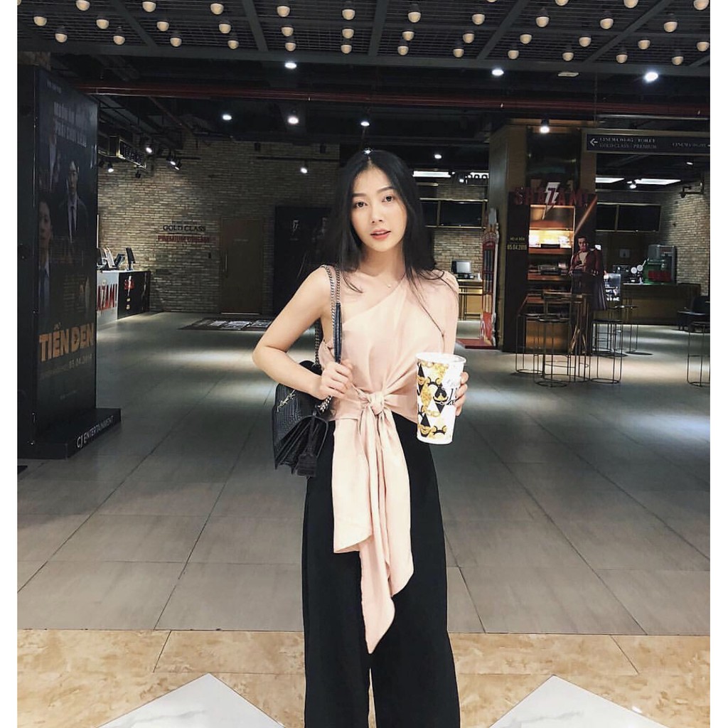 Áo Lệch Vai Satin Lụa