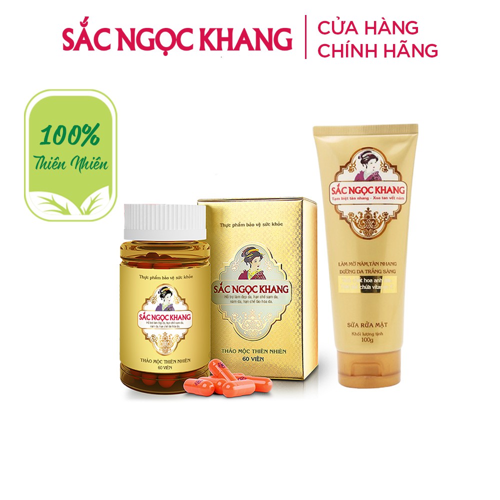 Bộ đôi kết hợp giảm nám từ bên trong Sắc Ngọc Khang gồm [Viên uống vi tảo lục &  Sữa rửa mặt Sắc Ngọc Khag 100g]