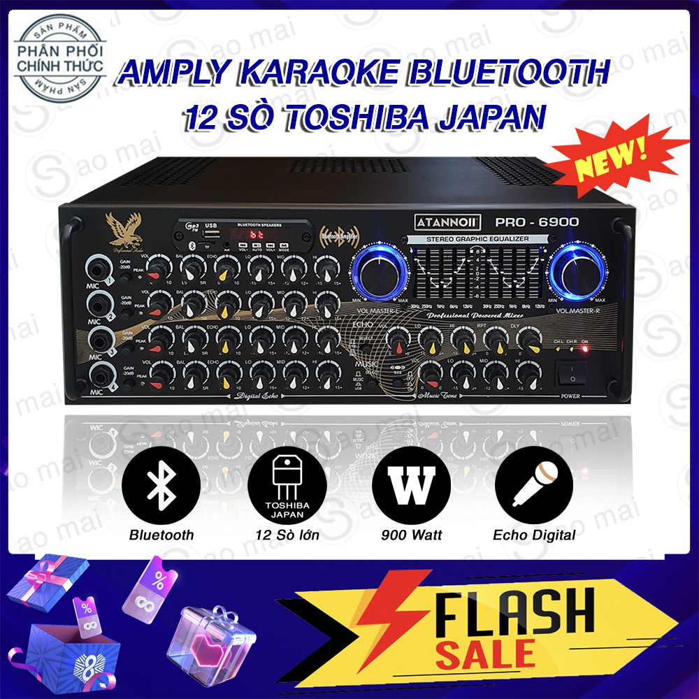 Ampli Bluetooth Usb ATANNOII PRO-6900 tích hợp dàn Equalizer, Amply Karaoke 12 sò toshiba japan công suất lớn