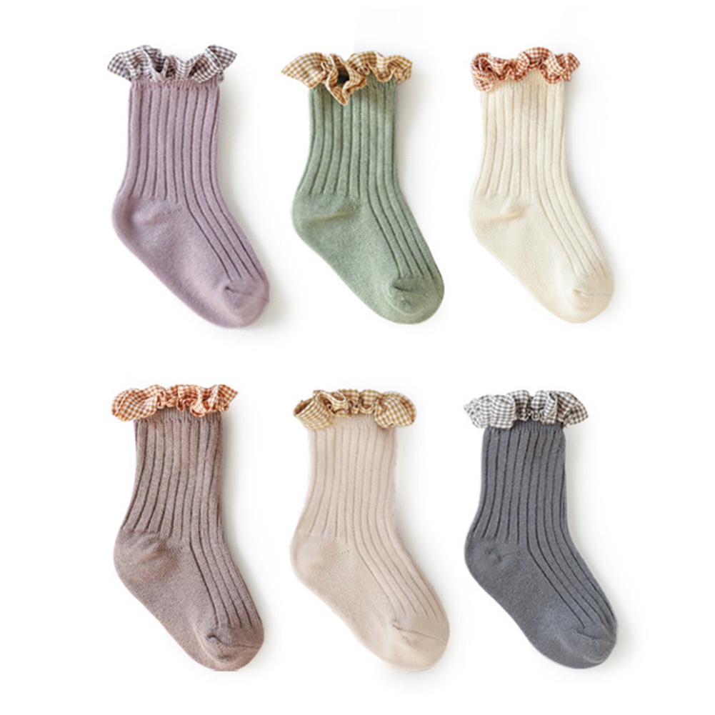 Tất Bằng Cotton Cổ Bèo Họa Tiết Sọc Caro Thiết Kế Dễ Thương Cho Bé Gái