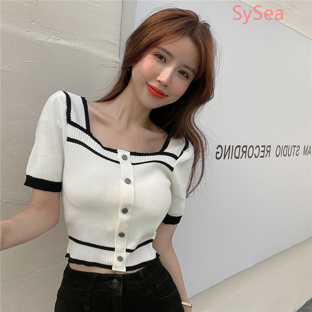 Áo Dệt Kim Cổ Vuông Thời Trang Mùa Hè Pháp Cho Nữ