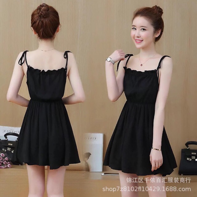 Đầm/Váy hai dây thắt nơ vai nhún kiểu (có big size)