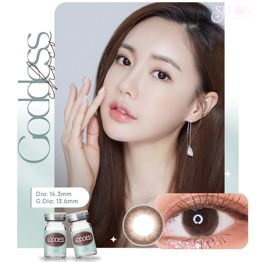 Lens cận nâu tự nhiên GODDESS CHOCO, kính áp tròng Hàn Quốc chính hãng Lensme 14.3mm, chocobabi siêu êm 6 tháng