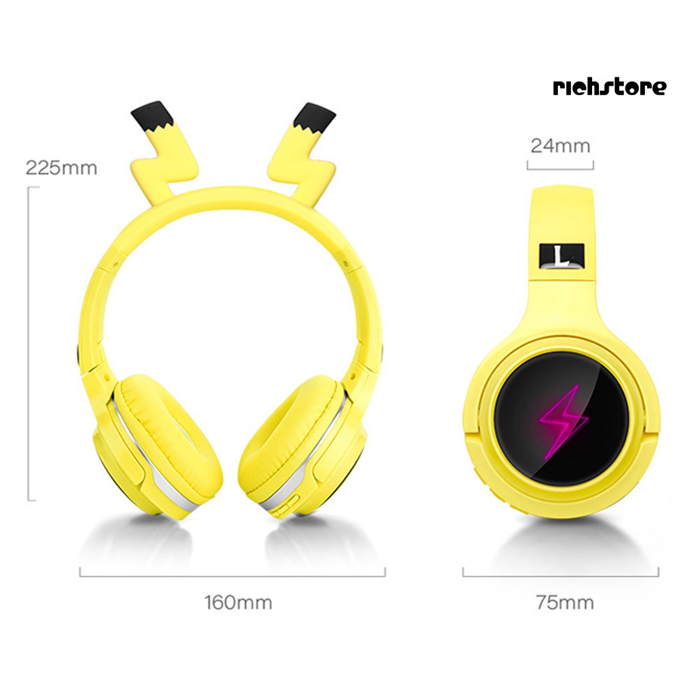 EJ_Cartoon Pikachu Luminous Foldable Wireless Bluetooth Headphone Stereo Headset