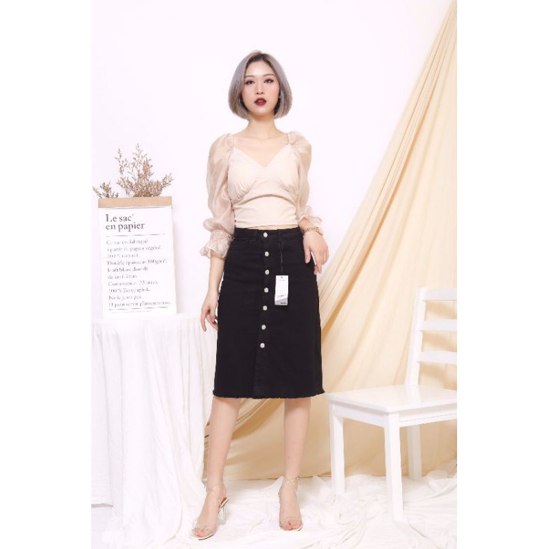 chân váy jean dáng dài xẻ trước,chân váy bò đen trắng cạp cao tôn dáng, vải co giãn 4 chiều | BigBuy360 - bigbuy360.vn