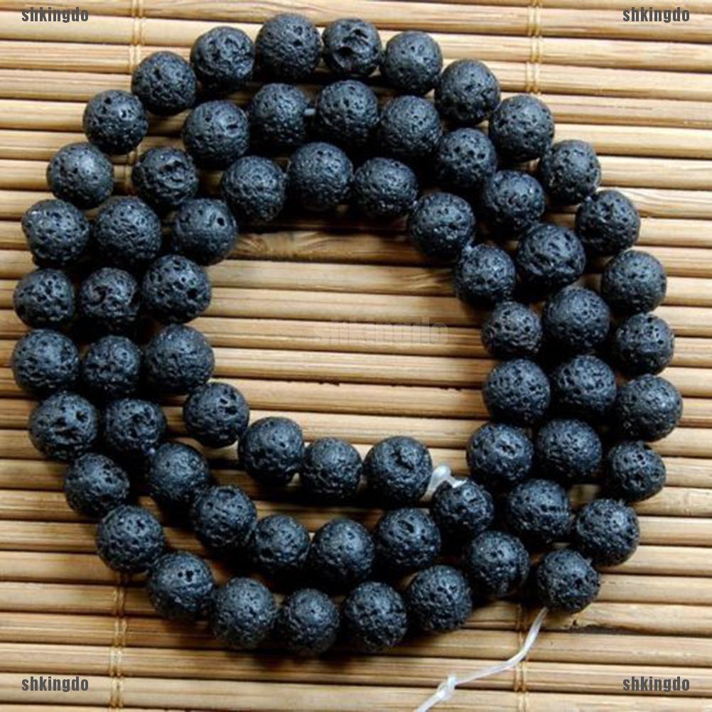 Vòng Tay Đá Núi Lửa Tự Nhiên 15Inch Màu Đen