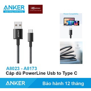 Cáp dù Anker PowerLine Usb to Type C Sạc nhanh Samsung Quick Charge 15W Androi No Box Rẻ A8023 A8173 dài 1 Mét 2 Mét