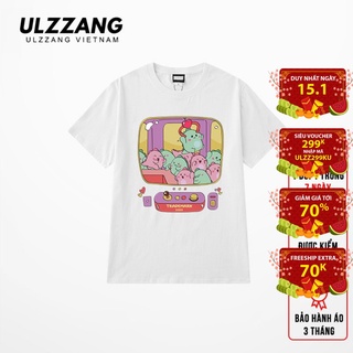 Áo thun tay lỡ ULZZANG cotton dáng unisex in hình gắp khủng long