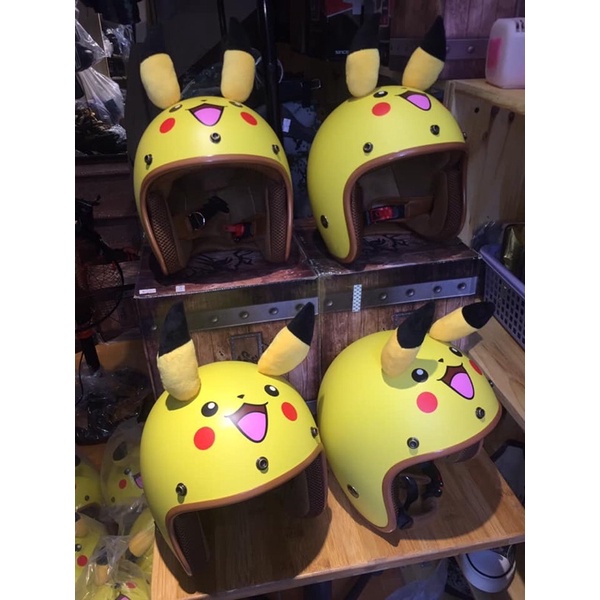 Mũ Bảo Hiểm 3/4 Đầu Mũ phượt Hình Thú Doremon- pikachu- gấu có tặng lưỡi trai