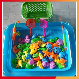 Bộ bể phao cho bé câu cá - bộ đồ chơi câu cá nam châm cho bé kèm bơm tay