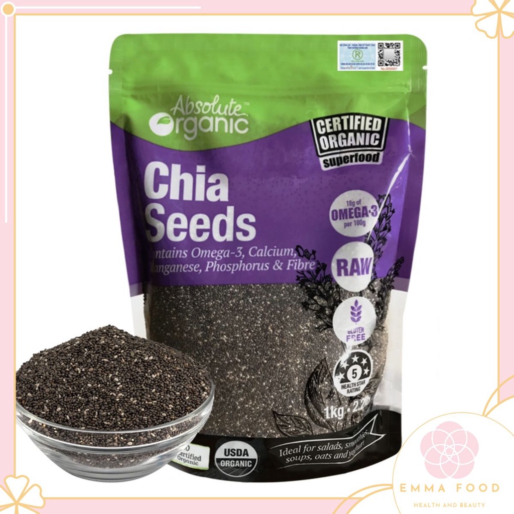 100G Hạt Chia Úc Nhập khẩu Chính Hãng Absolute Organic Hữu Cơ EMMA Food