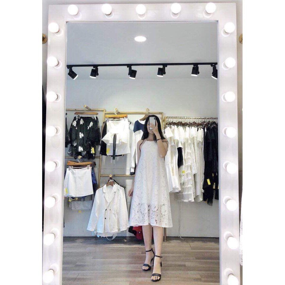 Đầm ren hai dây đi biển, thiết kế dáng xòe, hai màu trắng và đen (kèm ảnh thật và ảnh feedback)