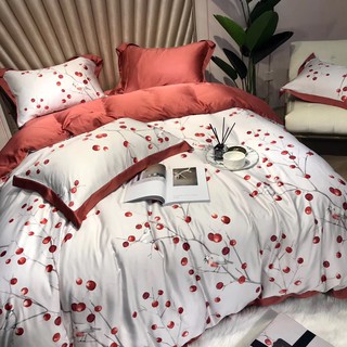 Bộ Chăn Ga Gối Lụa Tencel 60s "Cherry Đỏ" 4 món
