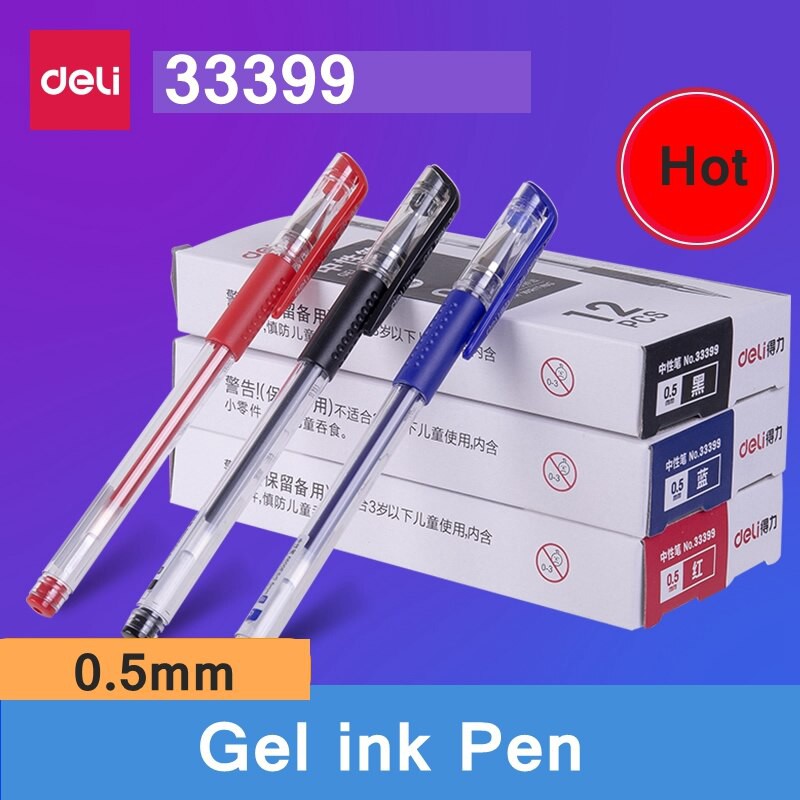 Bút Gel Deli 33399 3 màu xanh đỏ đen