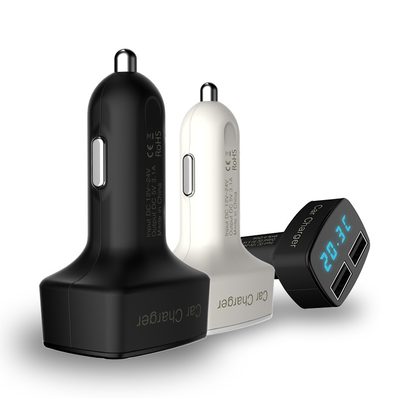 Car 3.1A Full Current Dual USB Interface With Two Chargers / Voltage Temperature Ammeter Digital LED Display