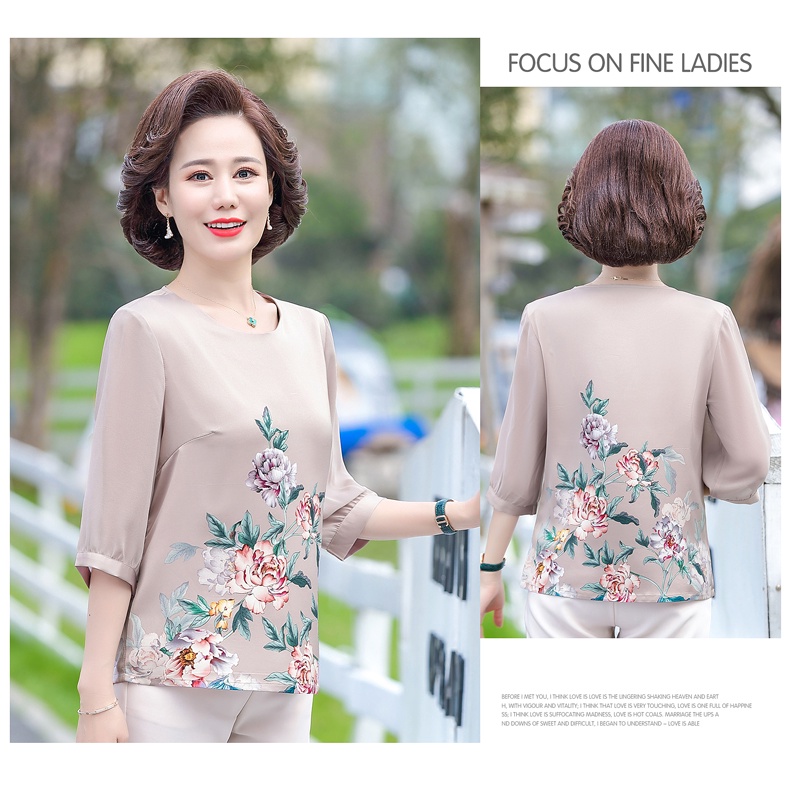 [V'vie Ladies][Cao cấp] Áo nữ trung niên voan phi lụa 3 màu hàng Quảng Châu loại 1 - Thời trang trung niên nữ cao cấp