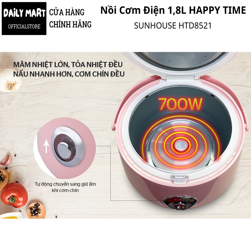 Nồi Cơm Điện 1.8L HAPPY TIME HTD8521P - Tặng Kèm Muỗng và Cốc Đong Gạo (Bảo hành 12 tháng)