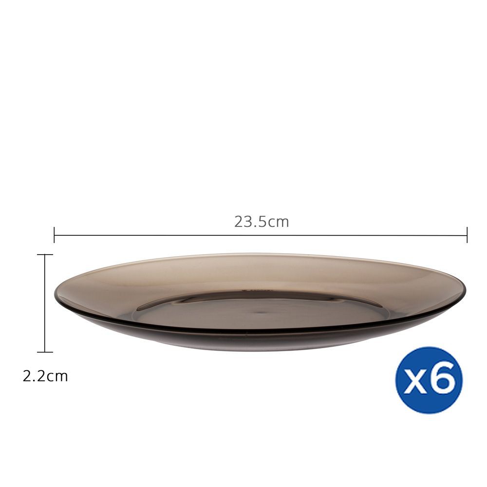 Bộ 6 dĩa D3006C Duralex - Lys Nâu khói Creole 23,5cm Thủy tinh cường lực cao cấp Pháp