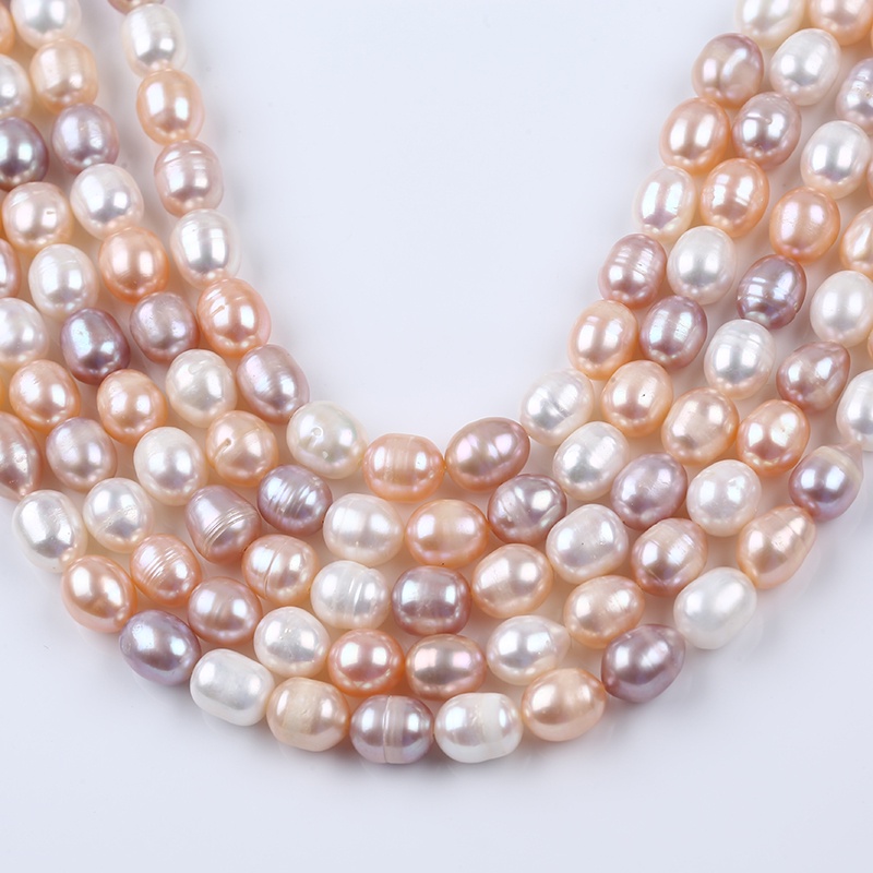 Hạt Ngọc Trai Tự Nhiên 8-9mm Màu Trắng Hồng Tím / Nước Ngọt Hình Gạo Ba Màu Tự Nhiên Phụ Kiện diy